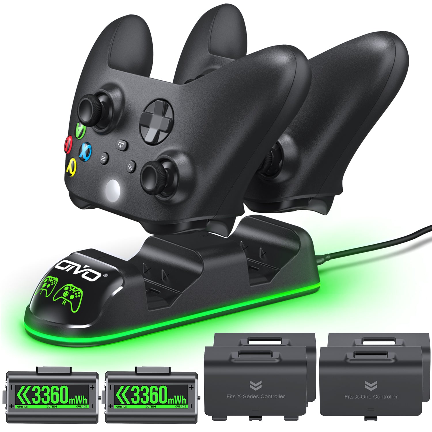 Charger Station with 2 Packs 3360mWh Rechargeable Battery for Xbox Series X/S/One/Elite/Core Controller