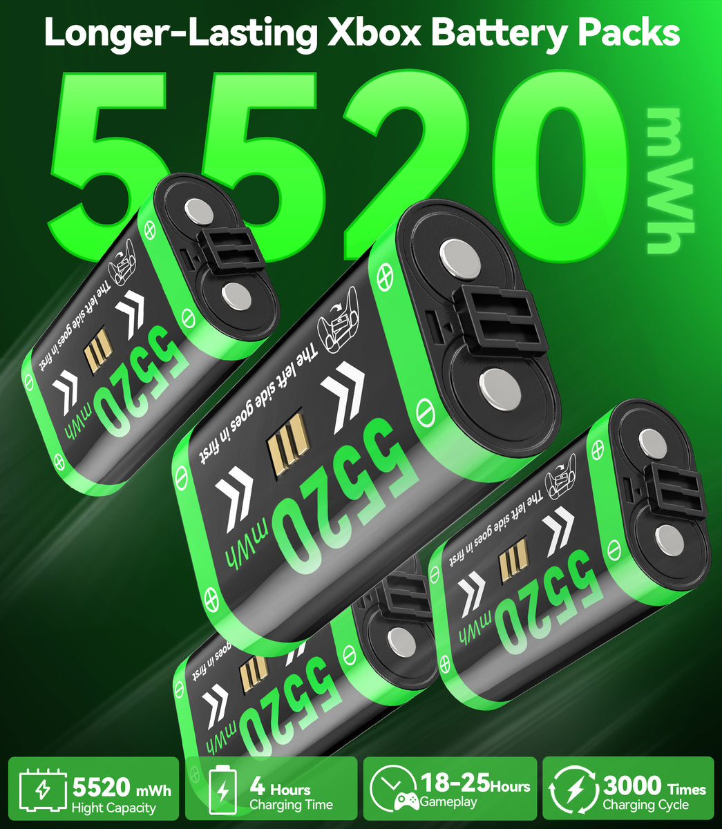 QQV For Xbox Controller Battery With 4 X 5520mWh Batteries For Xbox One Xbox Series Controller Battery With Charger For Xboxone S X Elite