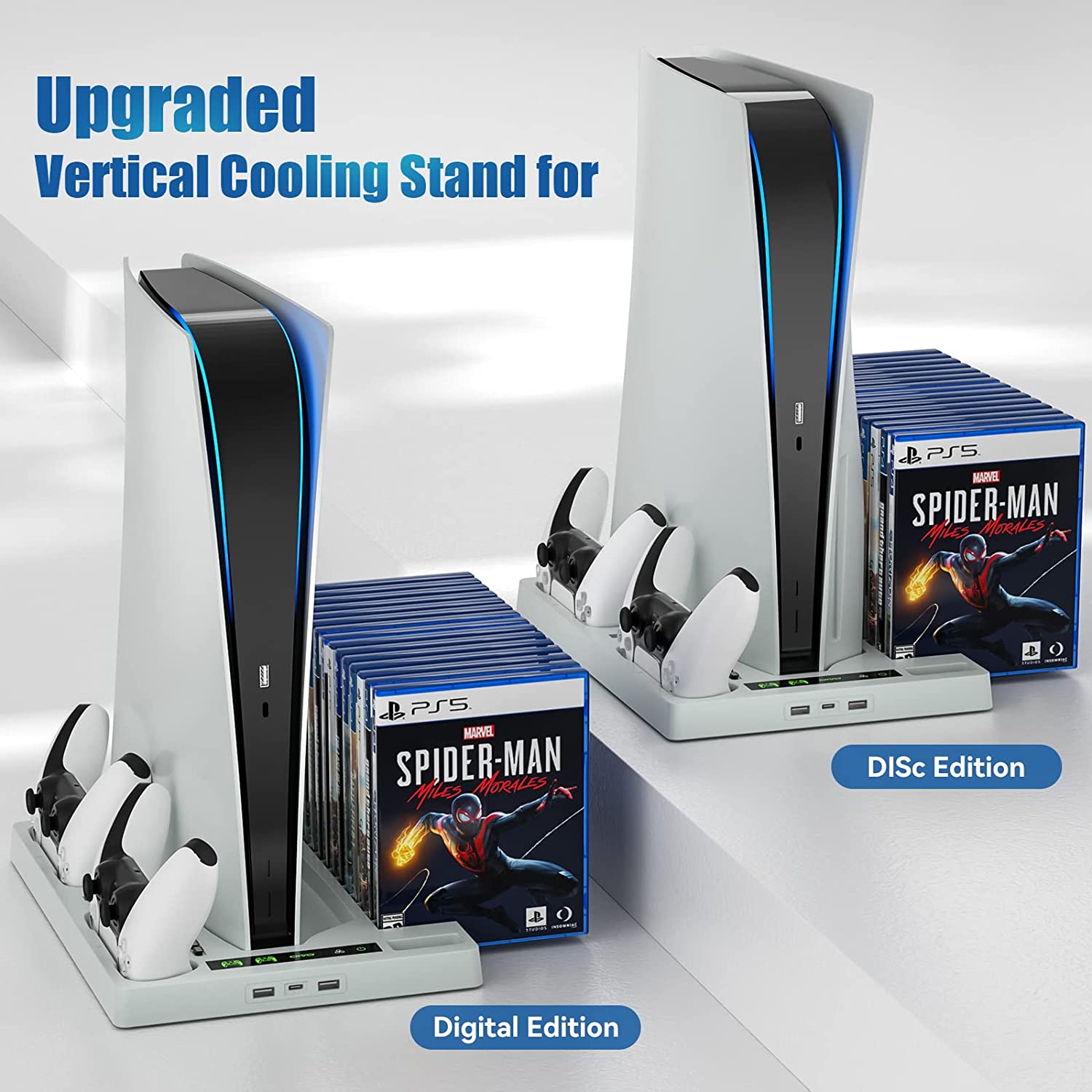 PS5 Vertical Stand with Controller Charging Station & Suction Cooling Fan