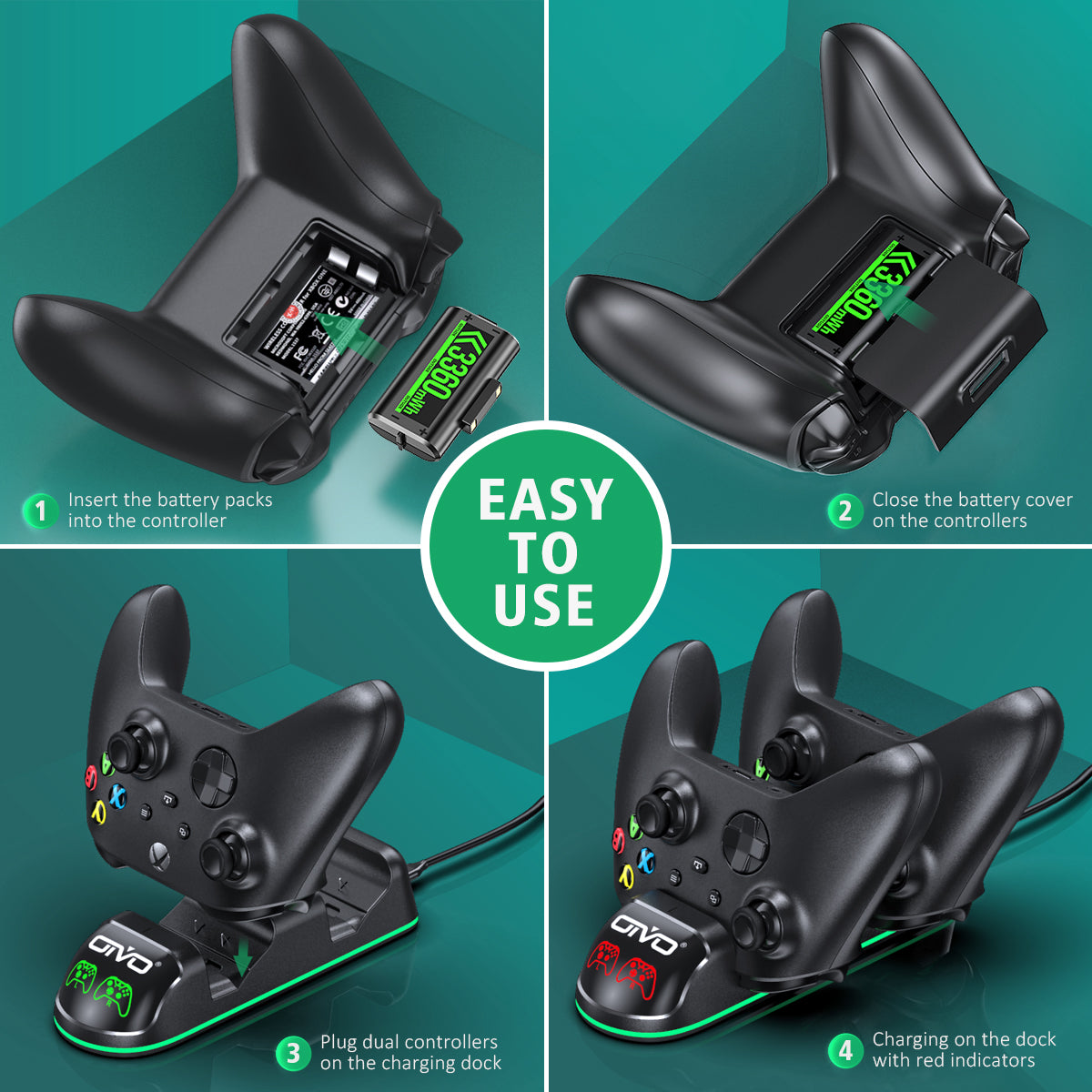 зарядна станція xbox oivo iv-x131x, акумулятори для геймпада xbox, зарядка xbox series x s, акумуляторний набір xbox