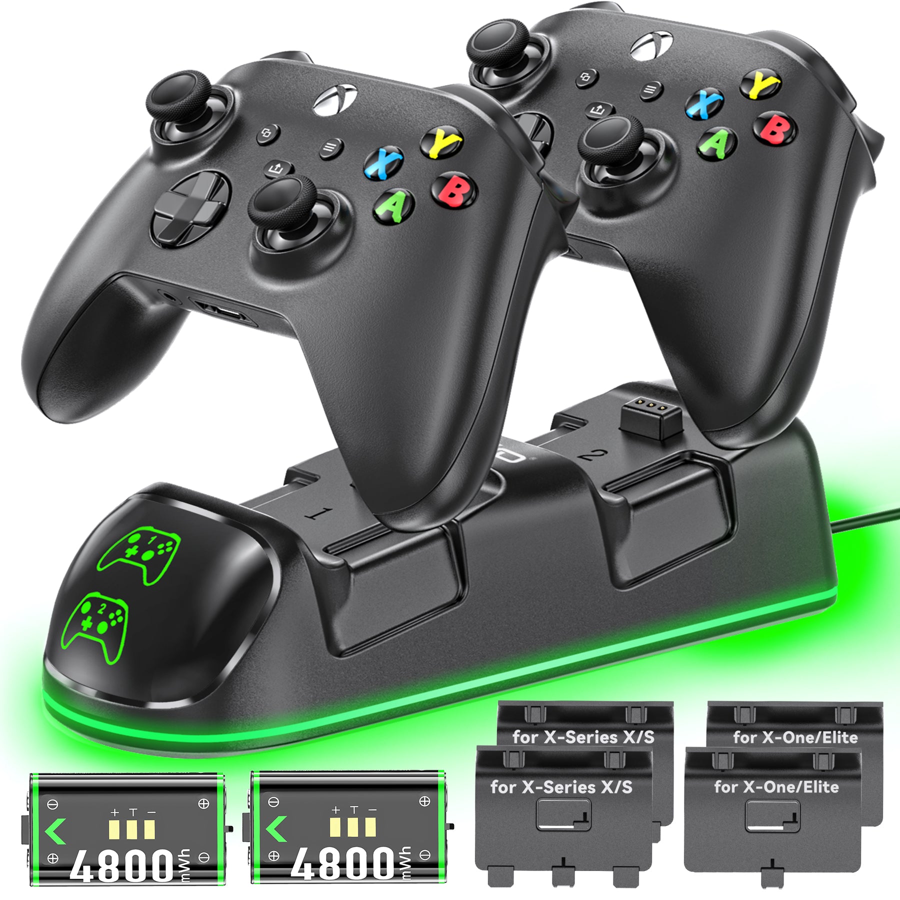 Controller Charger Station for Xbox Series/One-X/S/Elite with 2 x 4800 mWh Rechargeable Battery Packs
