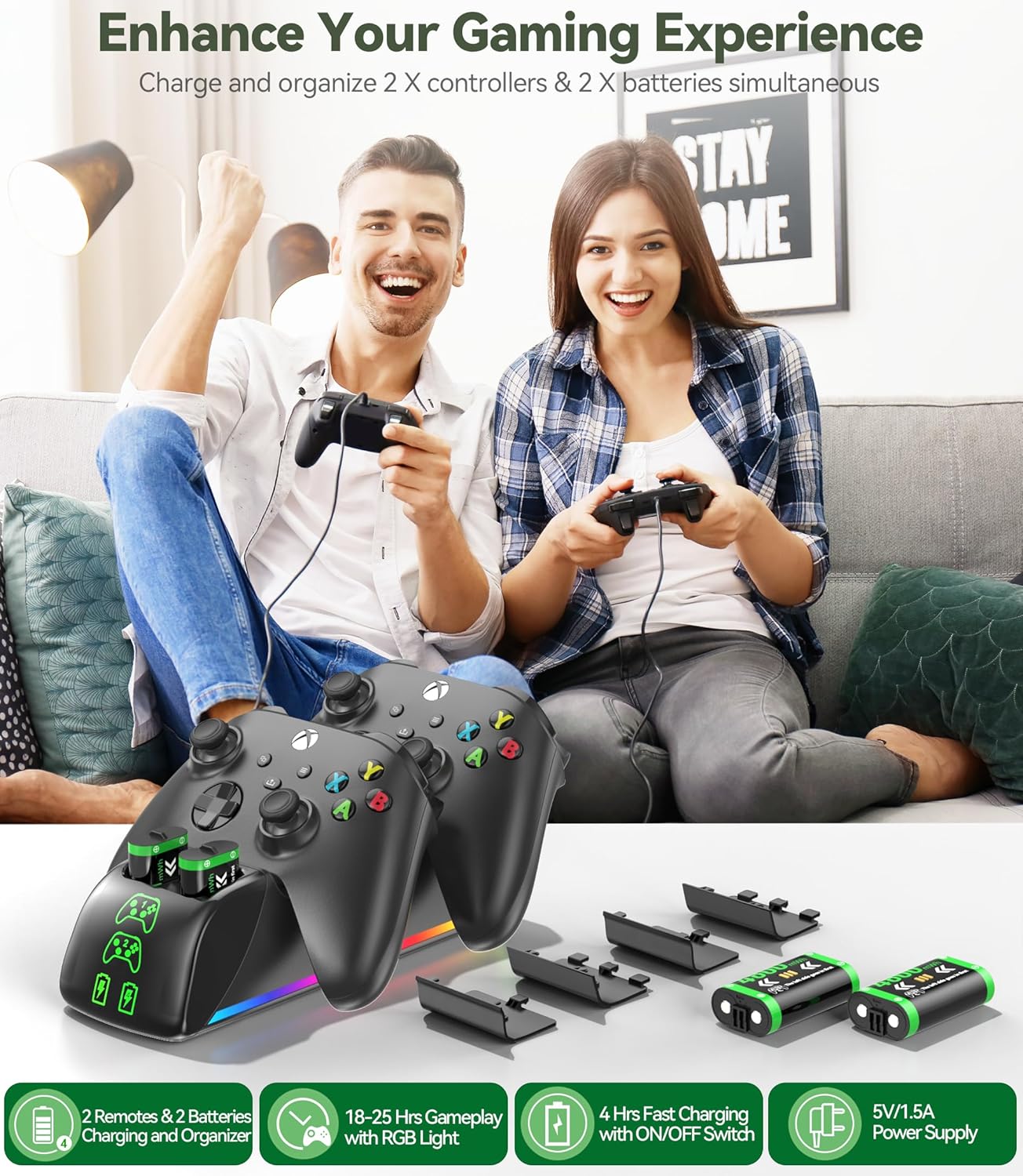 Charger Station with 4 x 4800mWh Rechargeable Battery Pack for Xbox Controllers