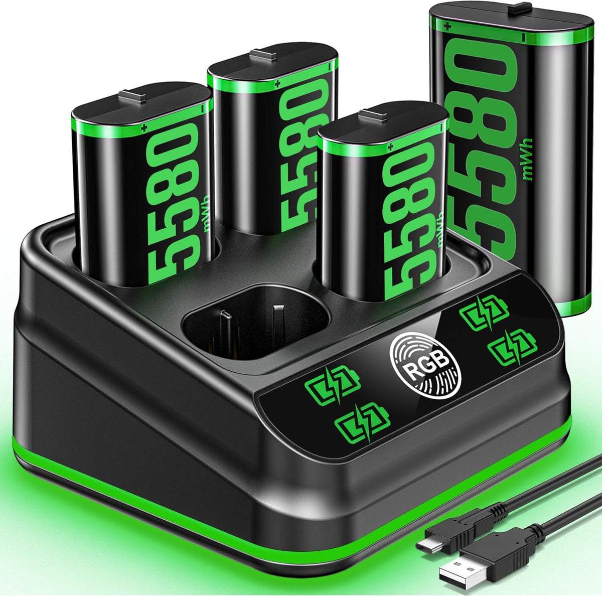 Charger with 4x5580mWh Rechargeable Battery Pack for Xbox One/Series X ...