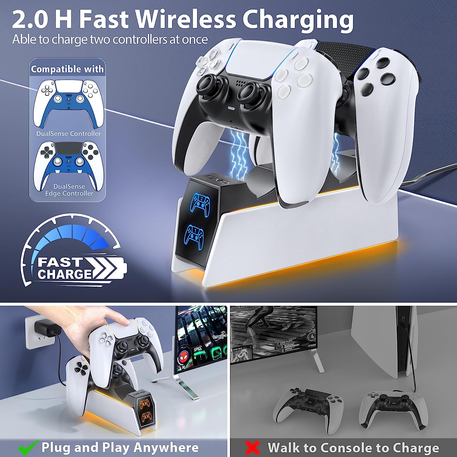 PS5 Controller Charger Compatible with Playstation 5 Controller & Edge Controller