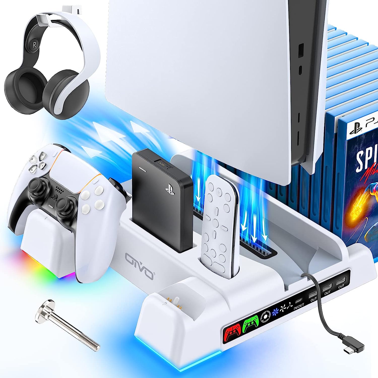 PS5 Stand with Suction Cooling Fan and Dual Controller
