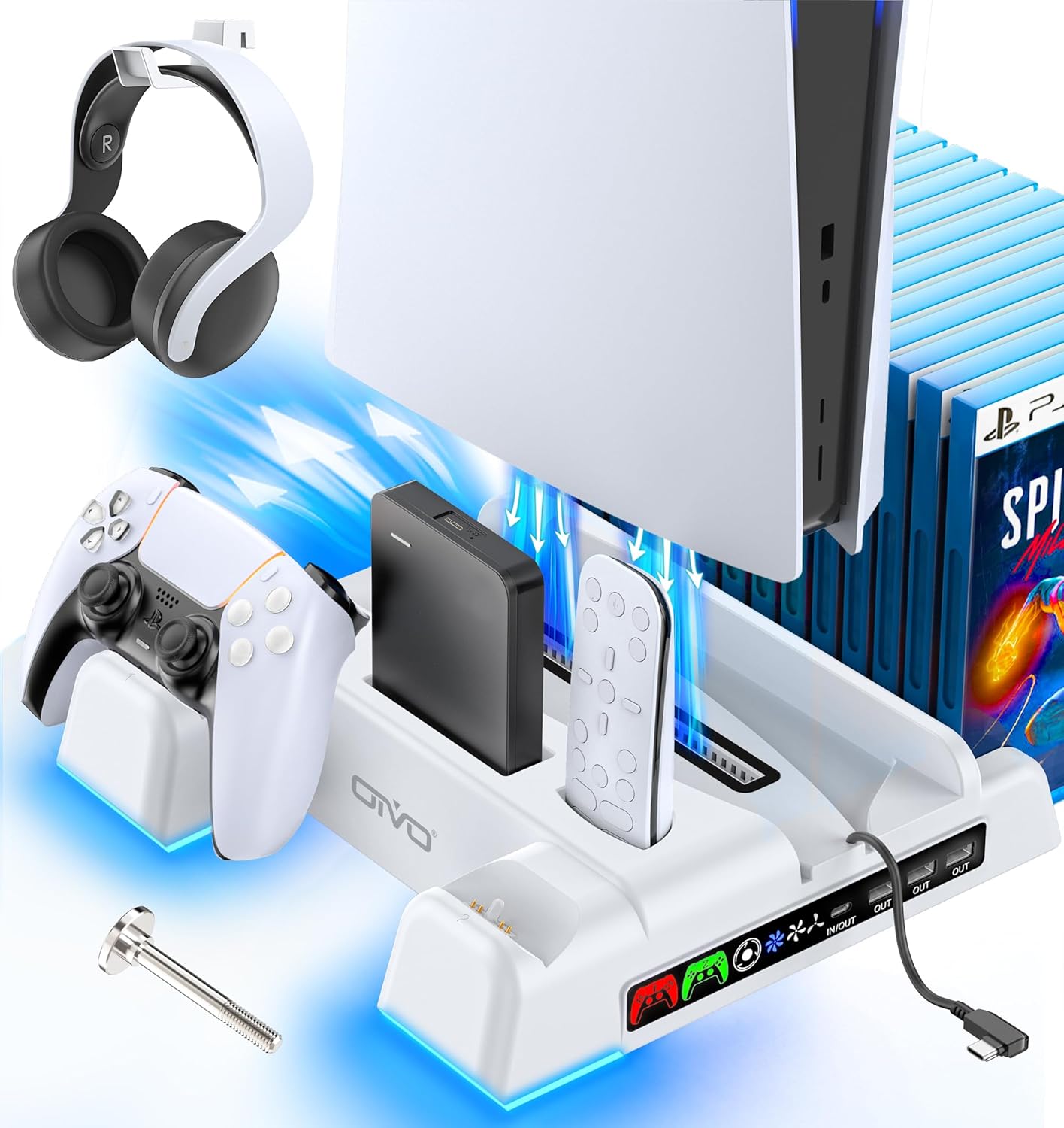 PS5/Slim/Pro Stand and Cooling Station with LED Controller Charging Station