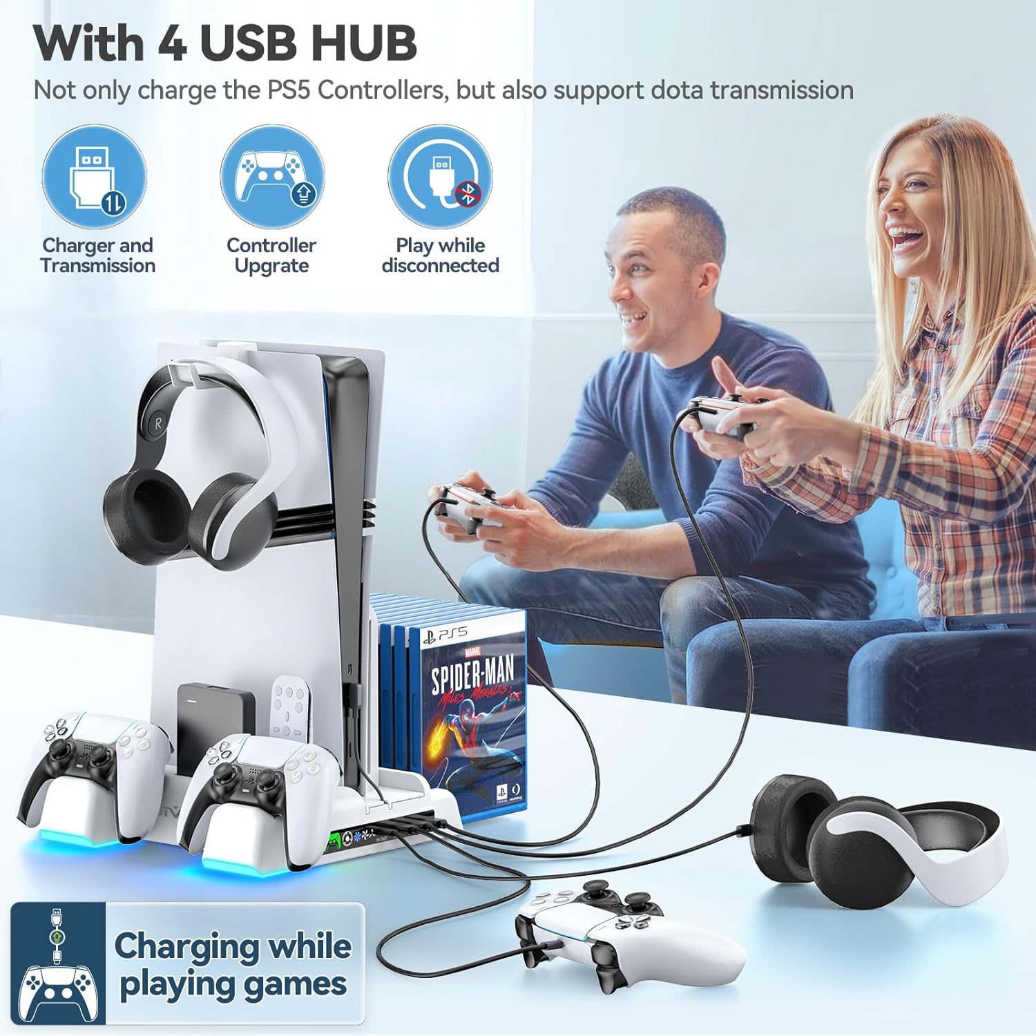PS5/Slim/Pro Stand and Cooling Station with LED Controller Charging Station