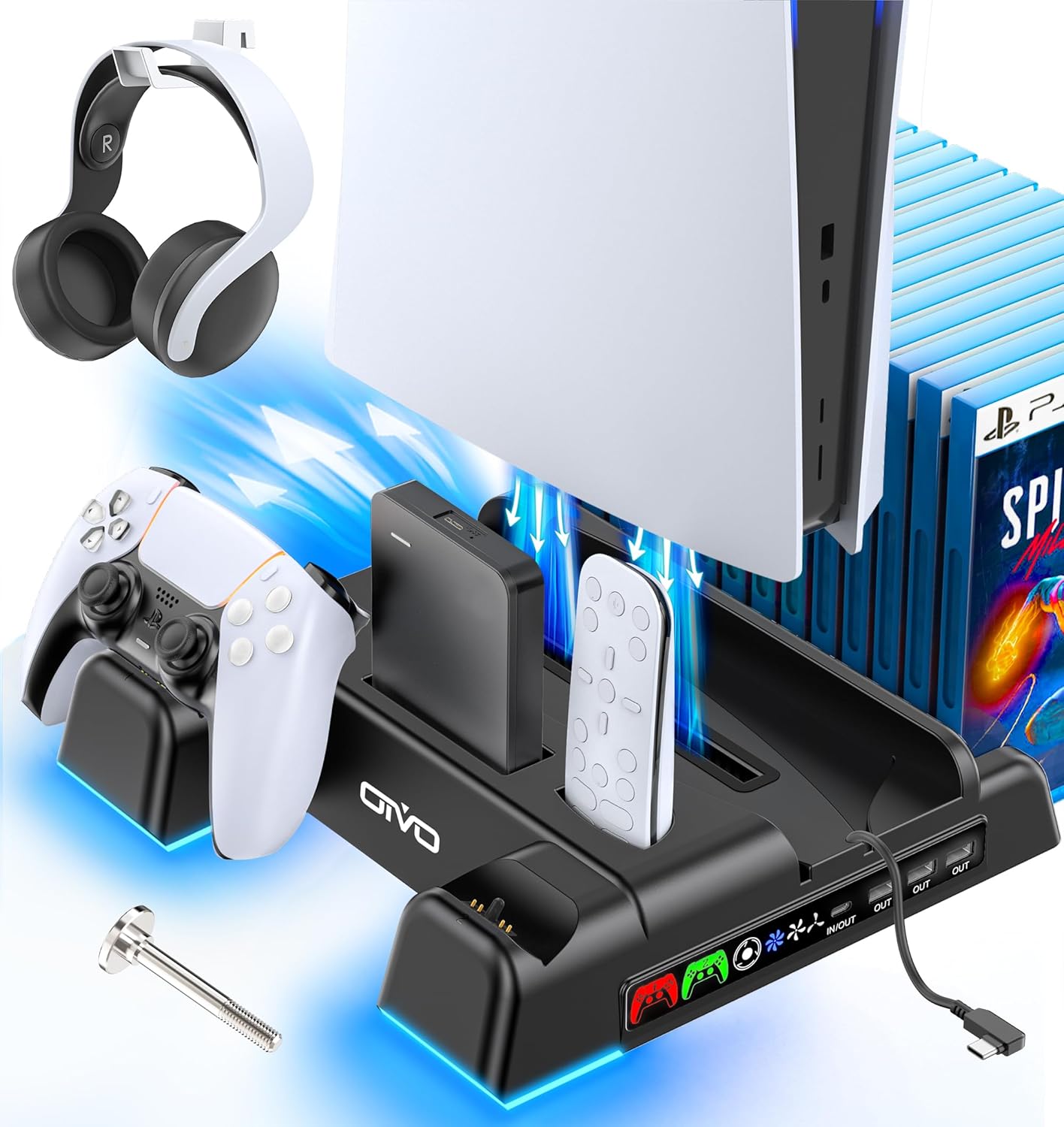 PS5/Slim/Pro Stand and Cooling Station with LED Controller Charging Station