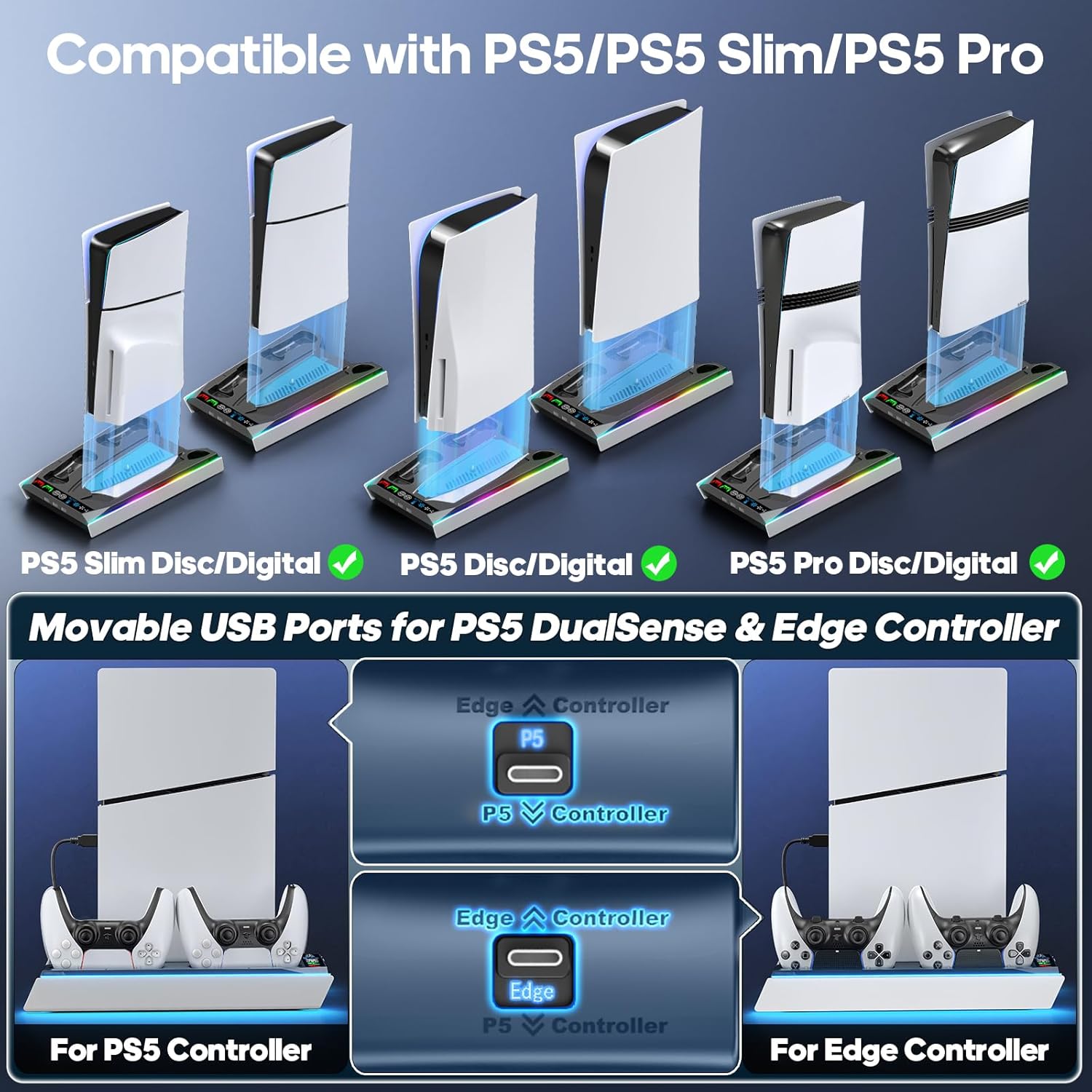 PS5/Slim/Pro Cooling Station with Auto Turbofan & 3-Level Speed