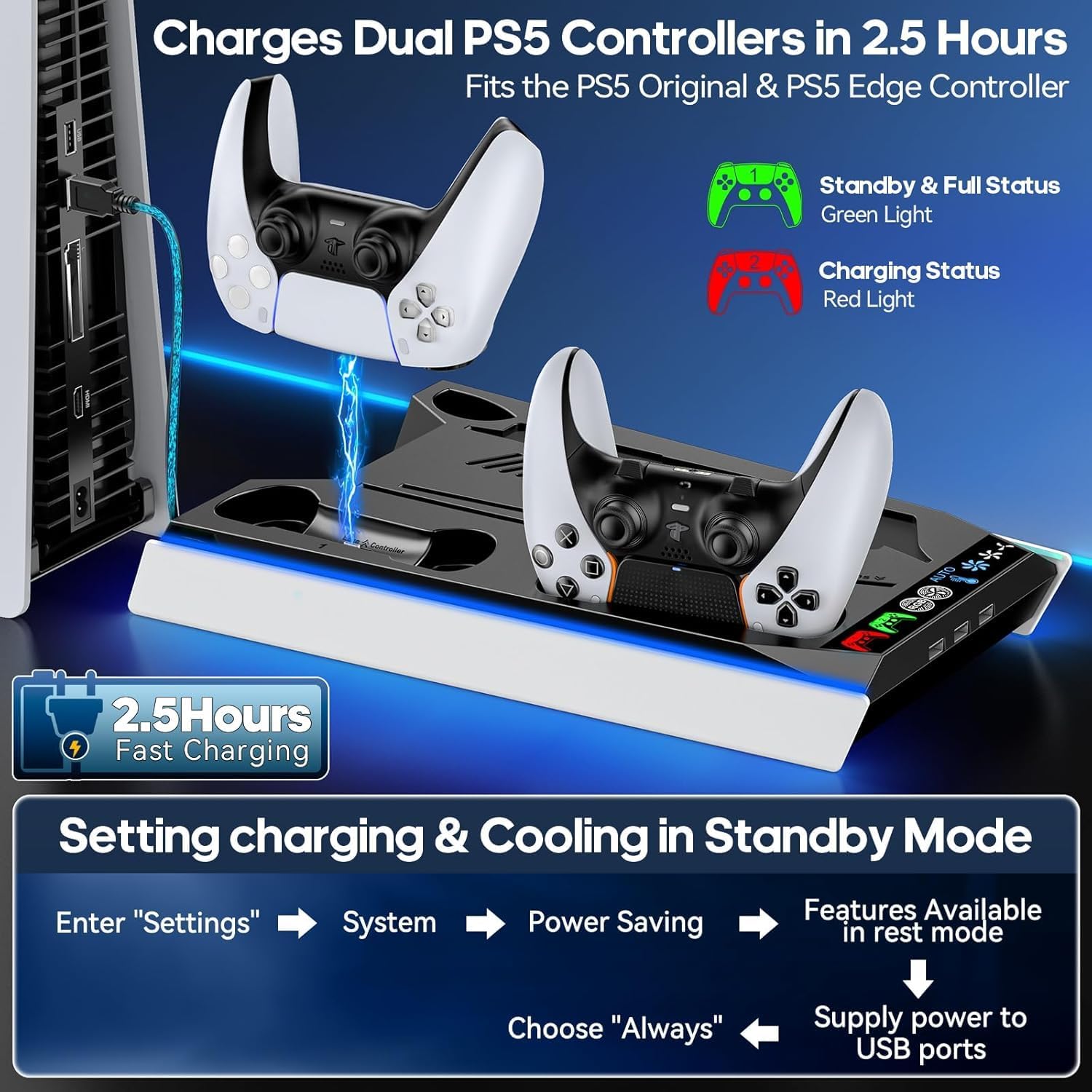 PS5/Slim/Pro Cooling Station with Auto Turbofan & 3-Level Speed