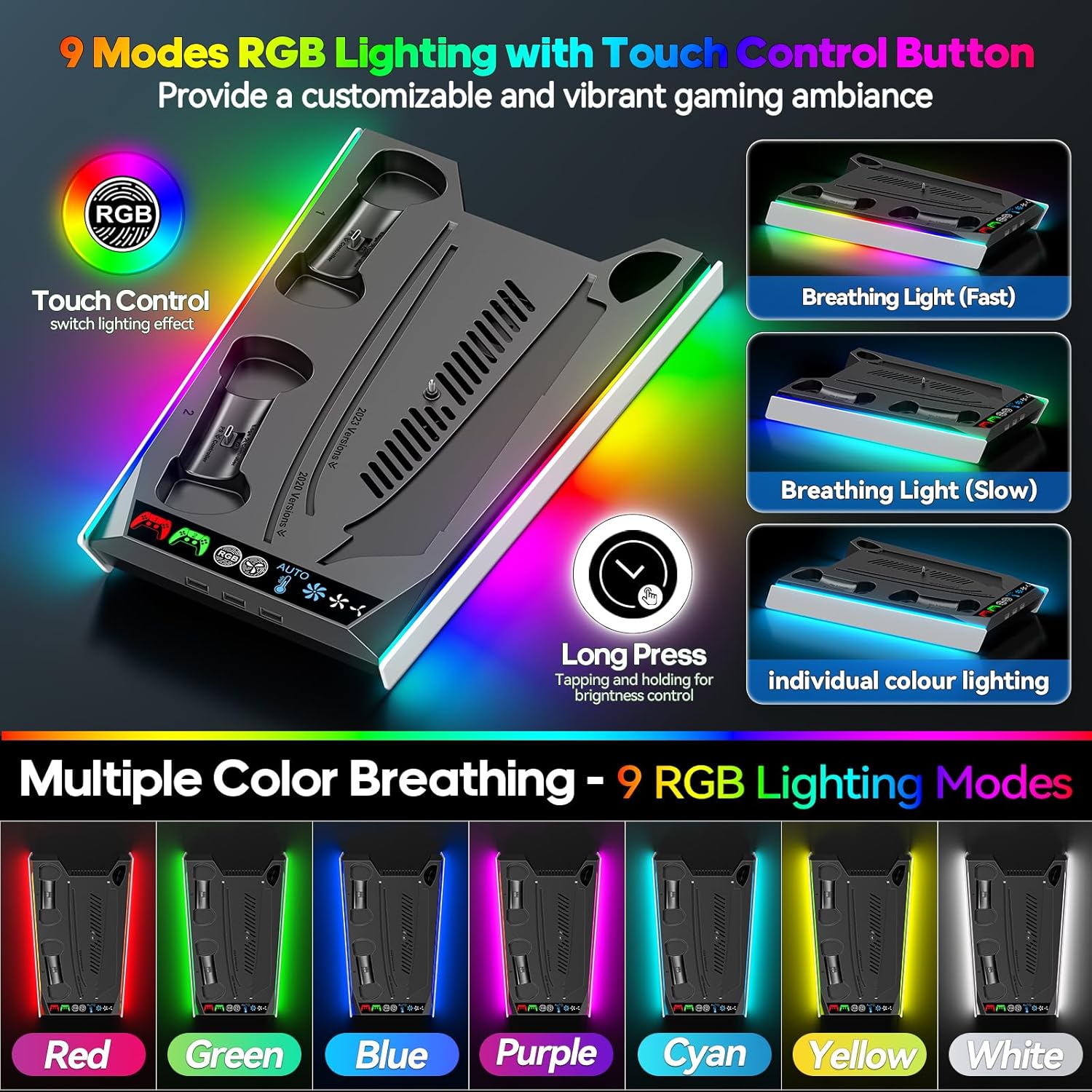 PS5/Slim/Pro Cooling Station with Auto Turbofan & 3-Level Speed