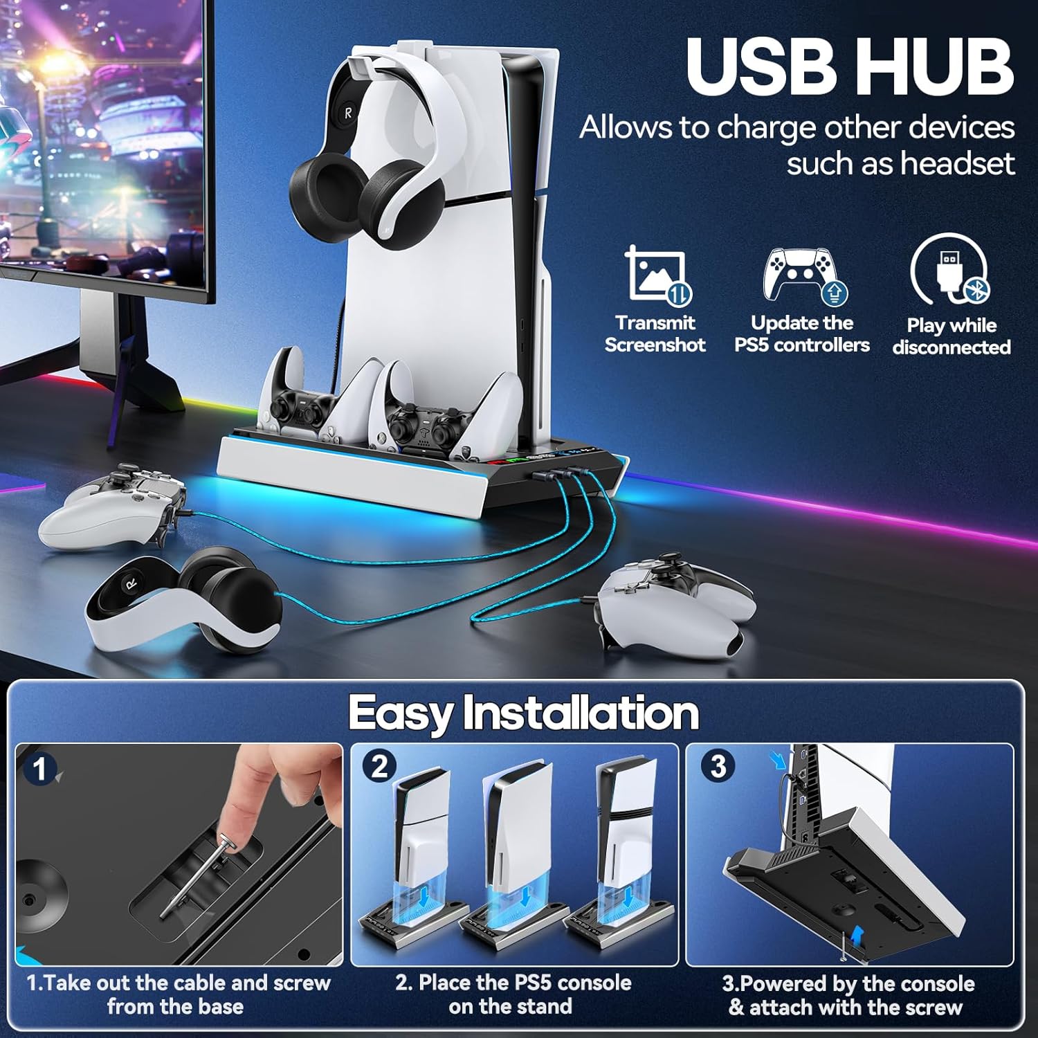 PS5/Slim/Pro Cooling Station with Auto Turbofan & 3-Level Speed