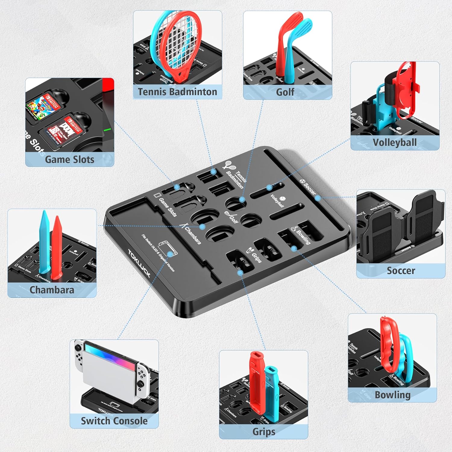 Switch Sports Accessories Bundle with Organizer Station Compatible