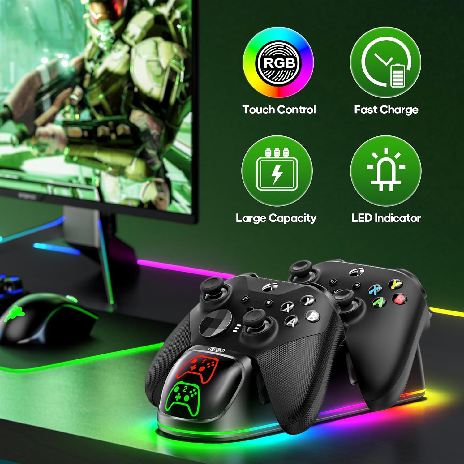 Xbox Controller Charger with 2 x 5520mWh Rechargeable Battery Packs