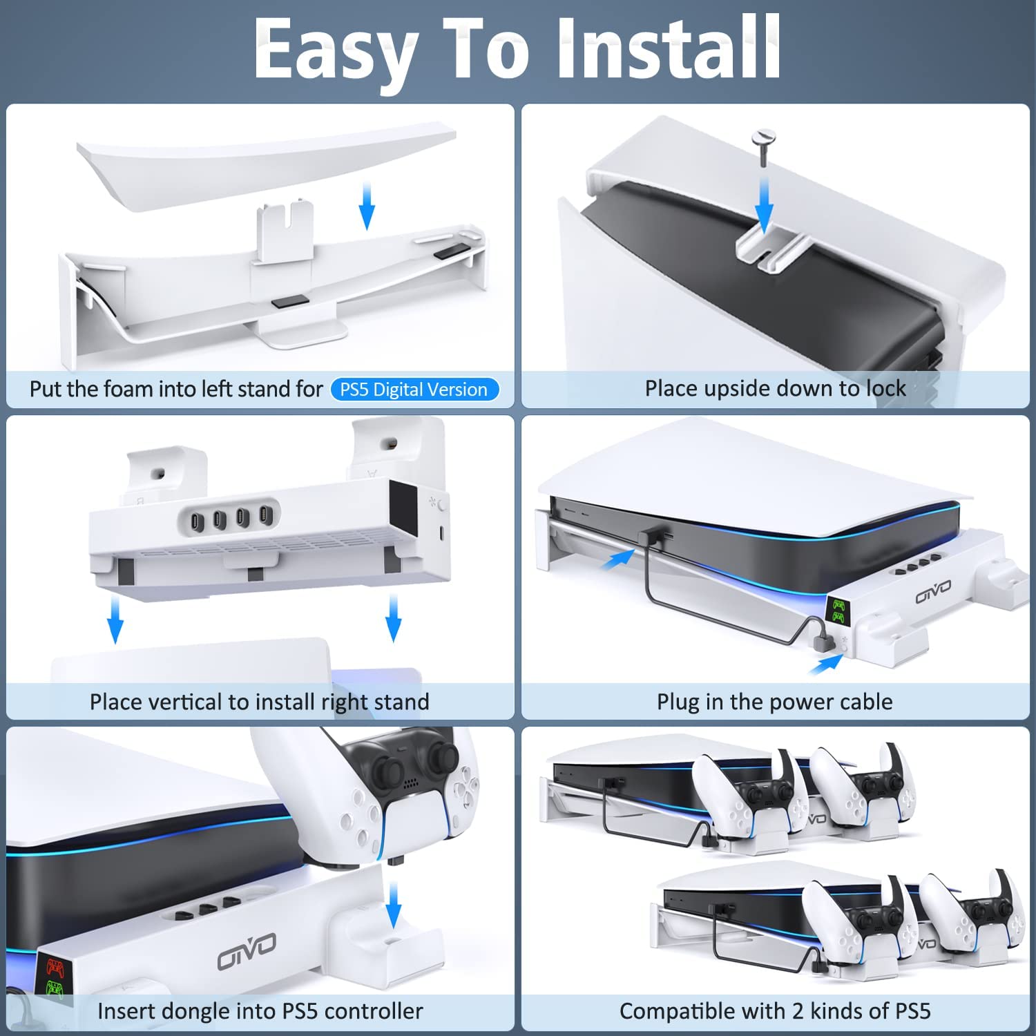 PS5 Horizontal Stand with Cooling Fan and PS5 Controller Charger