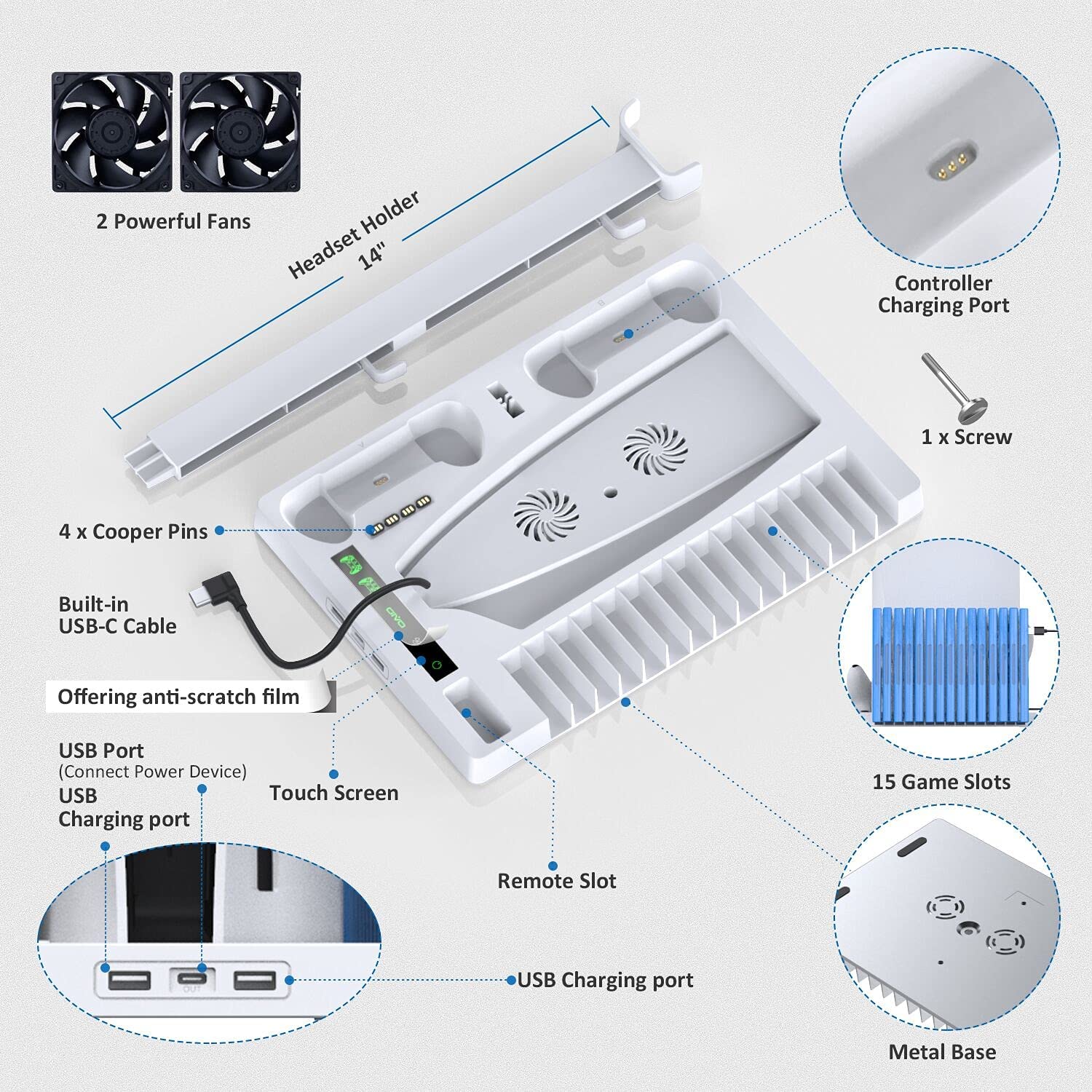 PS5 Vertical Stand with Controller Charging Station & Suction Cooling Fan