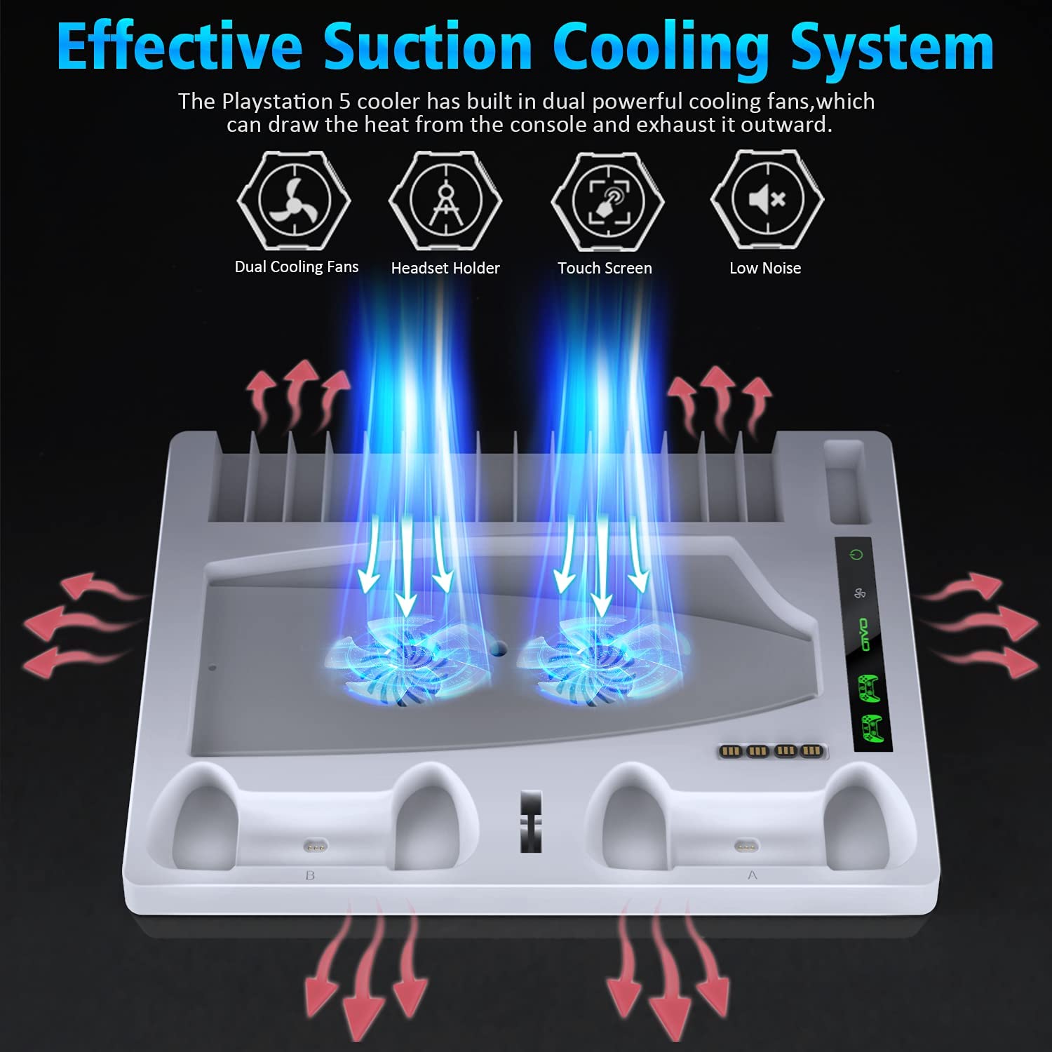 PS5 Vertical Stand with Controller Charging Station & Suction Cooling Fan