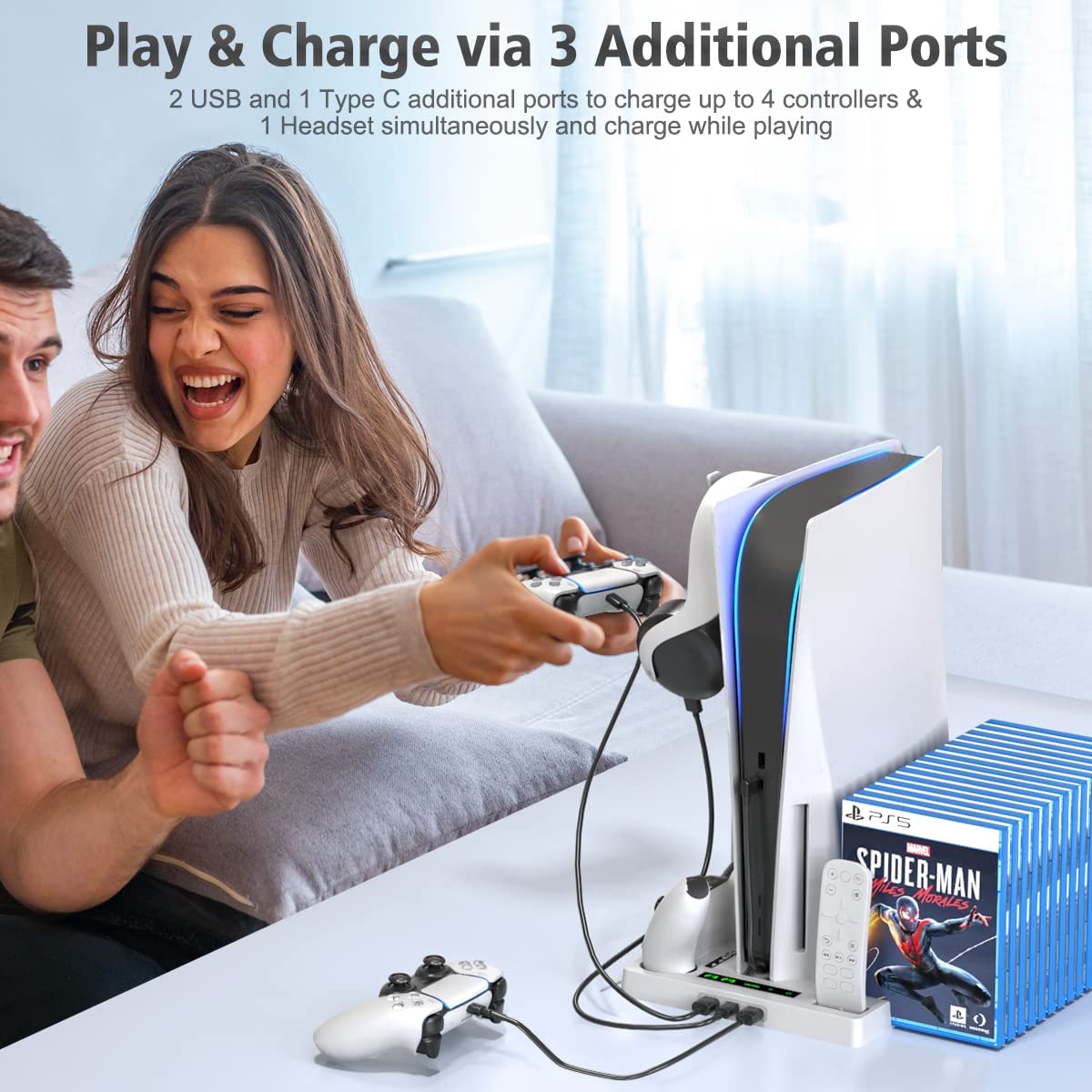 PS5 Vertical Stand with Controller Charging Station & Suction Cooling Fan