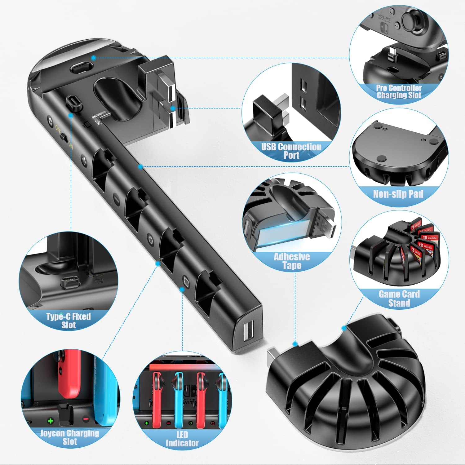 Switch/OLED Charging Dock Stand for Joy-con and Pro Controller