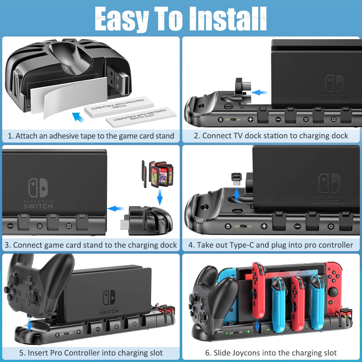 Switch/OLED Charging Dock Stand for Joy-con and Pro Controller