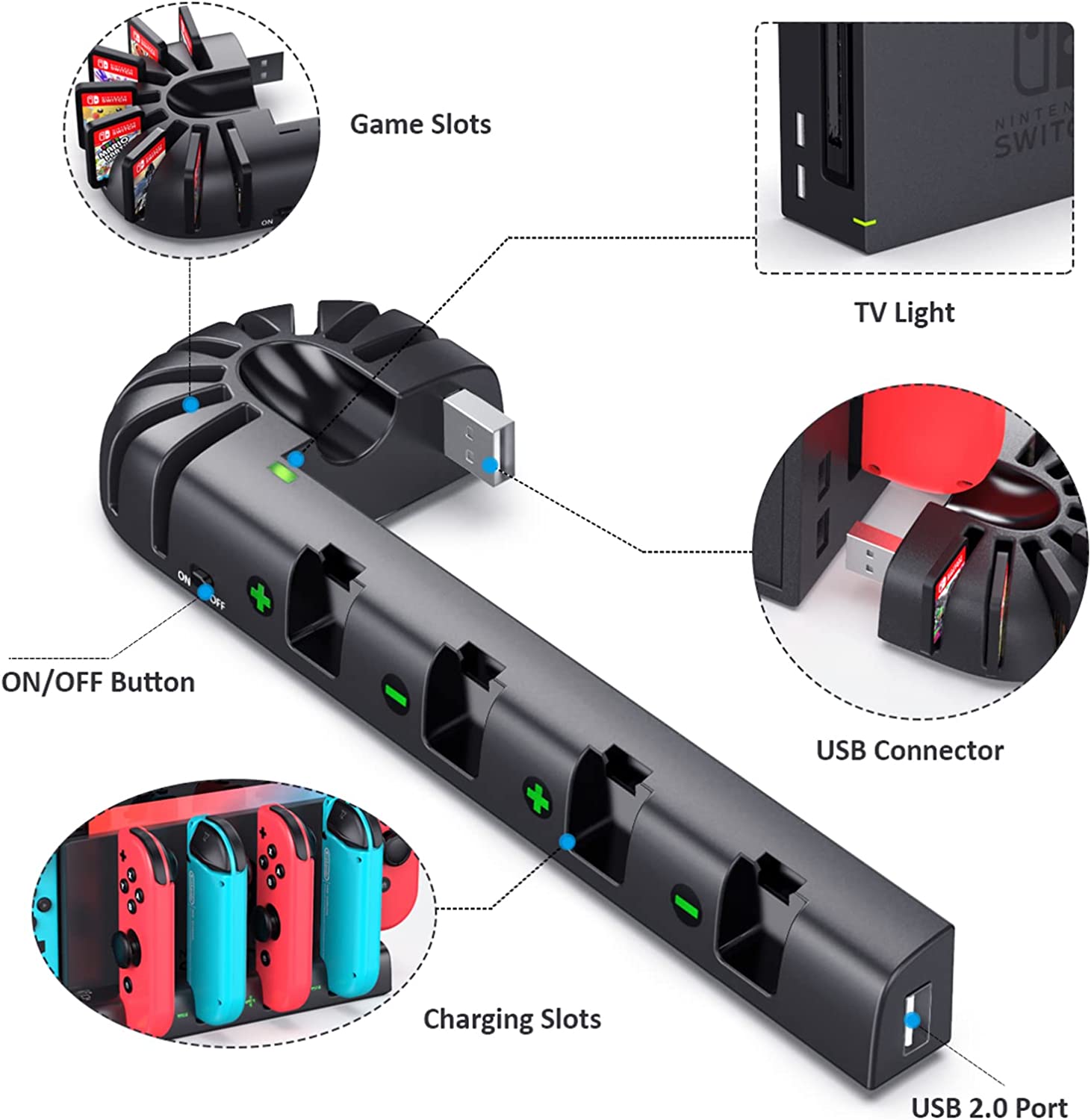 Charging Dock Compatible with Nintendo Switch Controllers